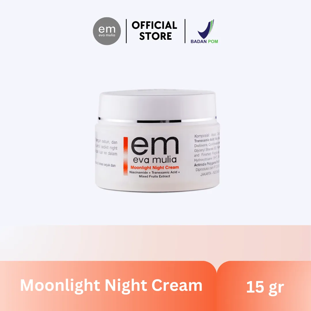 Eva Mulia Moonlight Night Cream menawarkan perawatan kulit malam hari yang menyeluruh, menjadikan kulit sehat, bercahaya, dan bebas masalah.
