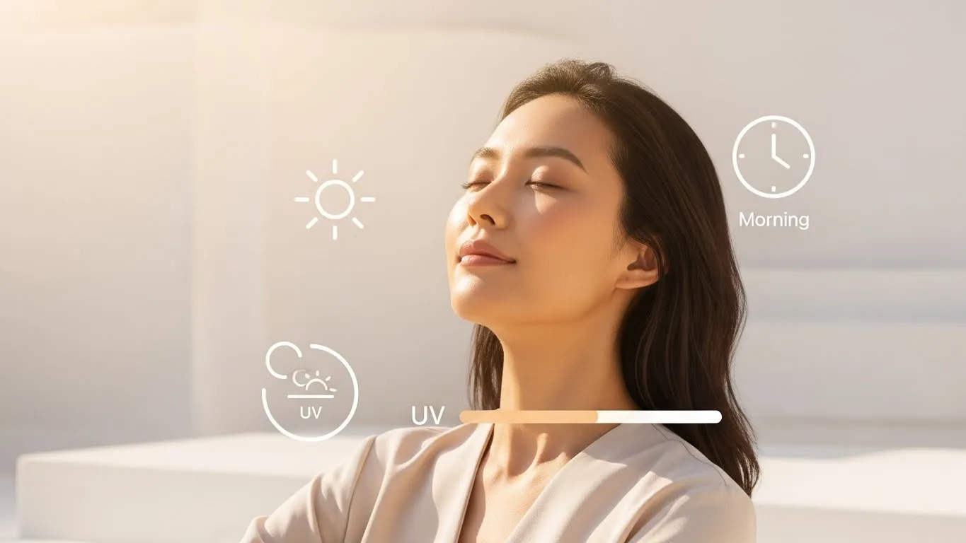 waktu terbaik berjemur, berjemur pagi, manfaat sinar matahari, vitamin D alami, kulit sehat, skincare rutin, sinar UVB, UVA bahaya, lifestyle sehat, tips kesehatan harian, kecantikan alami, glowing skin, rutinitas pagi, sun exposure aman, cara berjemur yang benar