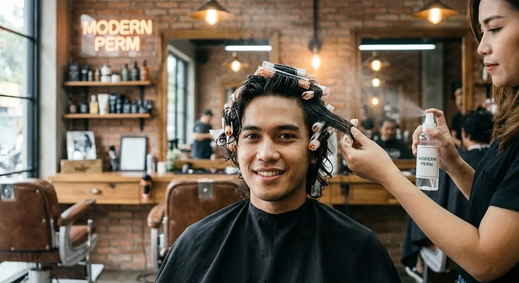 perming rambut pria