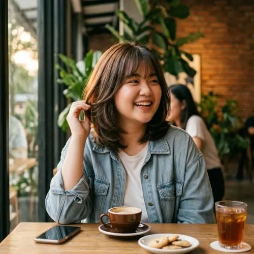 bob layer sebahu gemuk model rambut pendek untuk wajah bulat