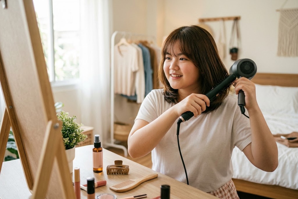 bob layer sebahu gemuk model rambut pendek untuk wajah bulat