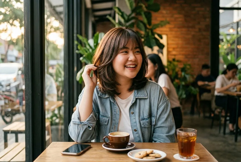 bob layer sebahu gemuk model rambut pendek untuk wajah bulat