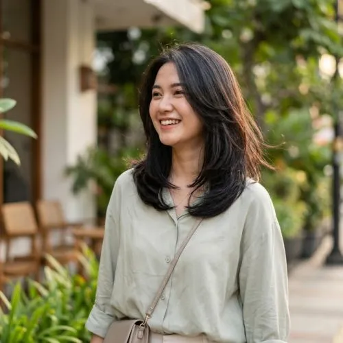 model rambut oval layer sebahu