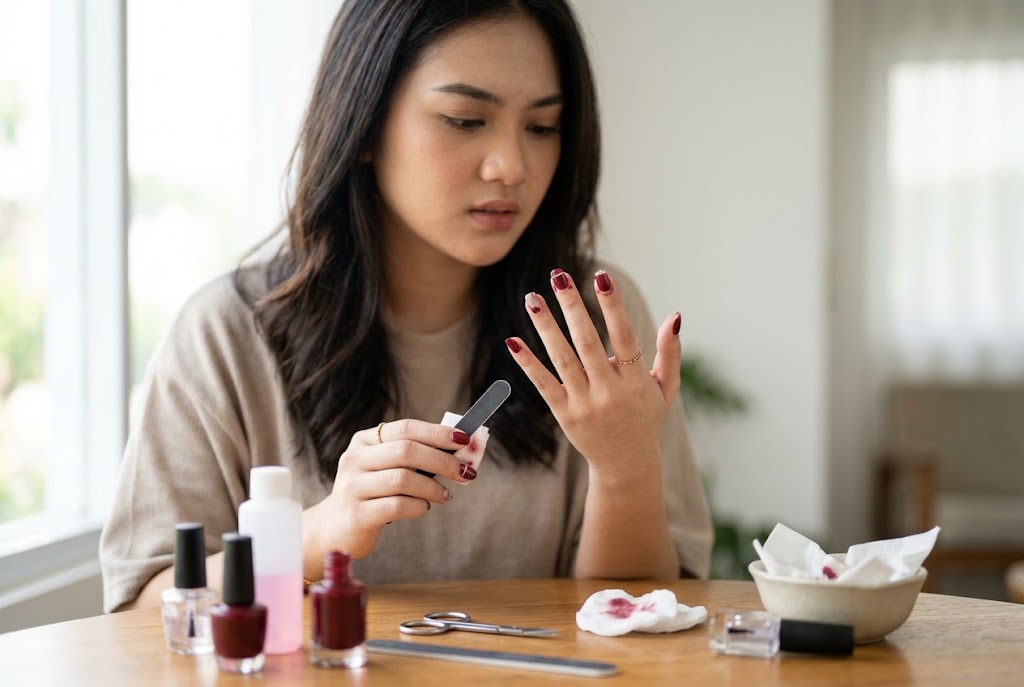nail art cantik elegan maroon