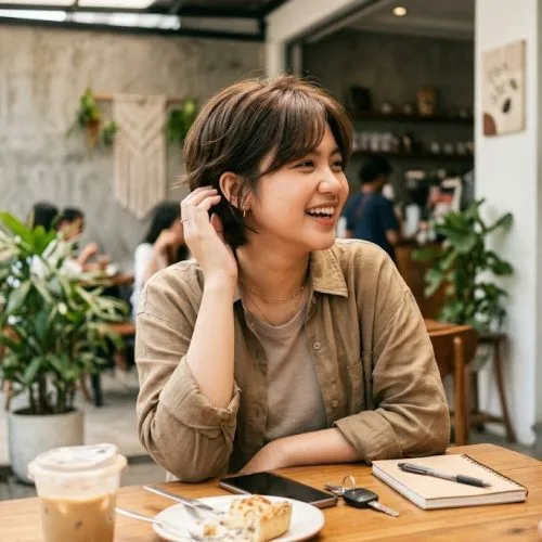 pipi tembem model rambut pendek wanita gemuk