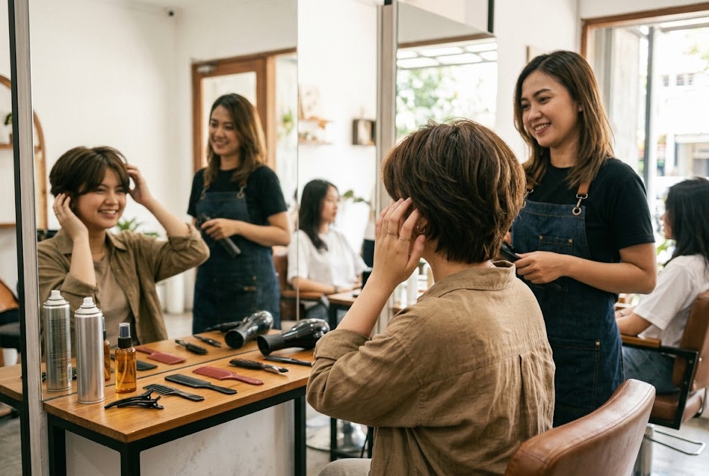 pipi tembem model rambut pendek wanita gemuk